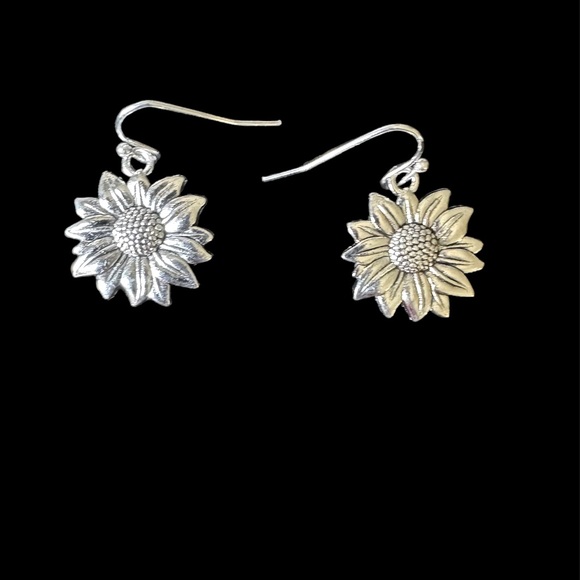 Silver Sunflower Fashion Earrings - Picture 2 of 2